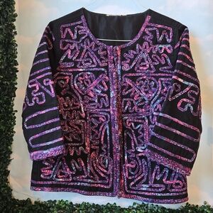 Choices Black and Purple Embroidered Jacket